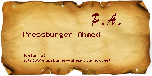 Pressburger Ahmed névjegykártya